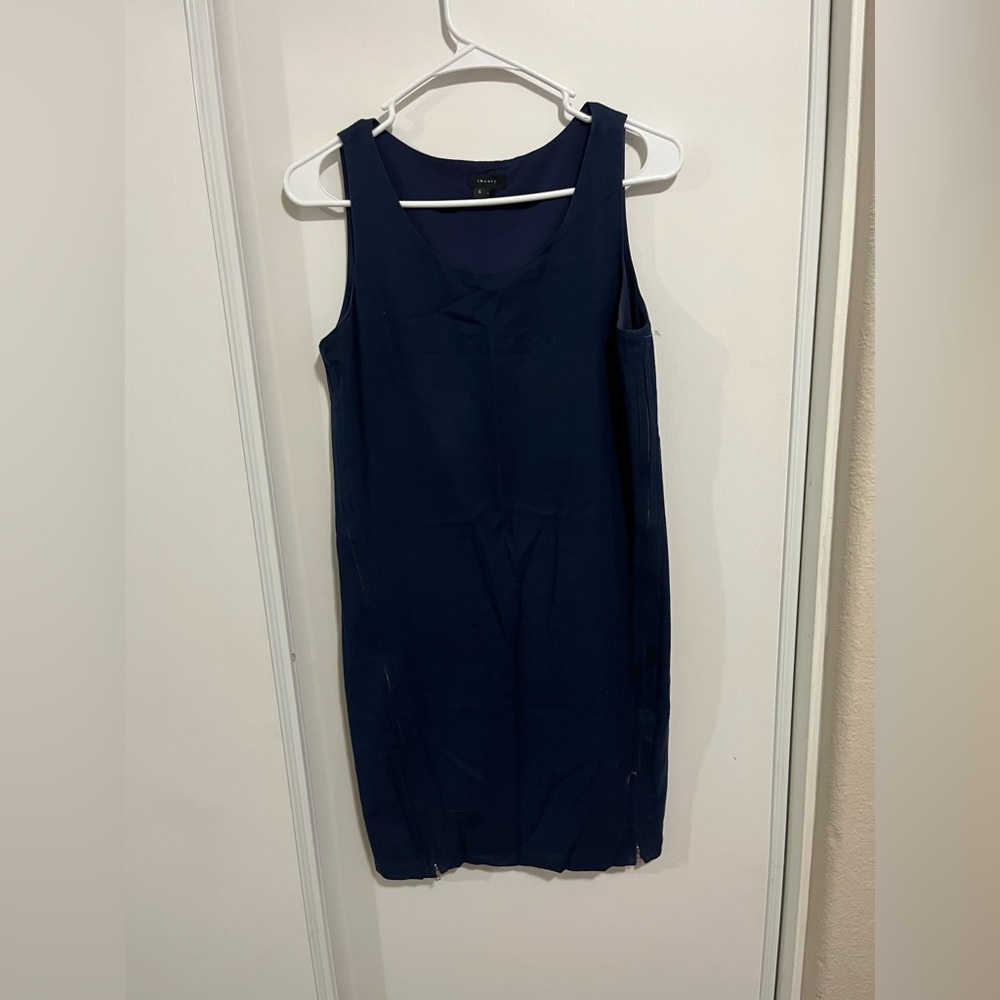 Theory Sleeveless Mini Shift‎ Dress 6 Navy Blue Short High Neck